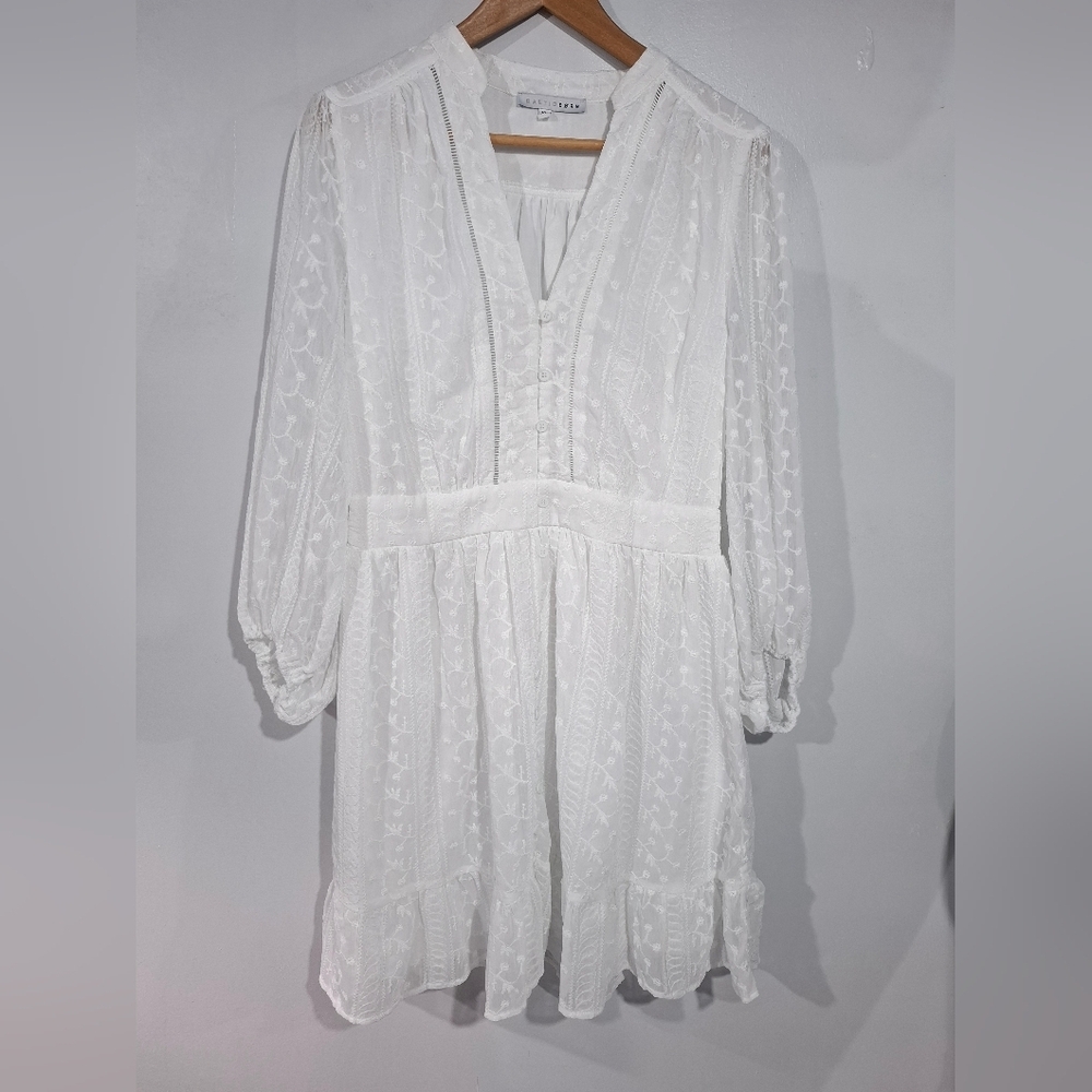 Baltic Born White Eyelet Embroidered Ruffle Long Sleves Midi Dress Sz XL Cottage - Picture 5 of 12